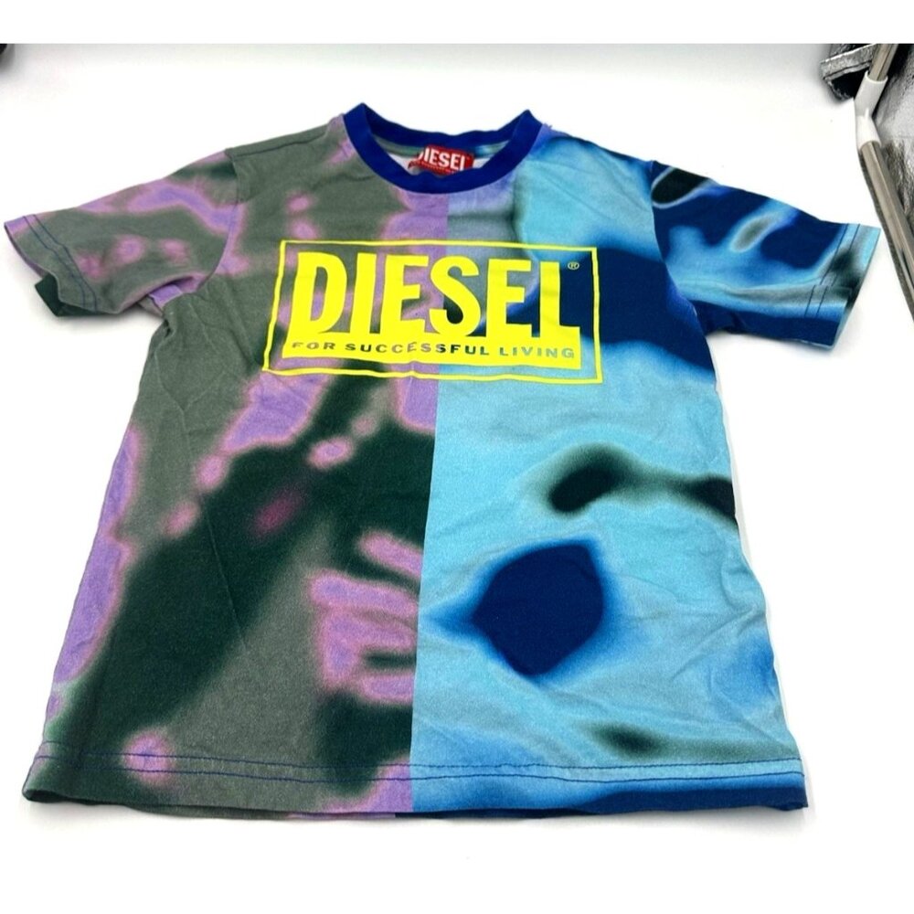 Diesel Boys T-Shirt Tie Dye Multicolor Logo Size 4Y (110/52)